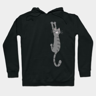 Funny Cat Hanging On - Grey Striped Tabby Cat Hoodie